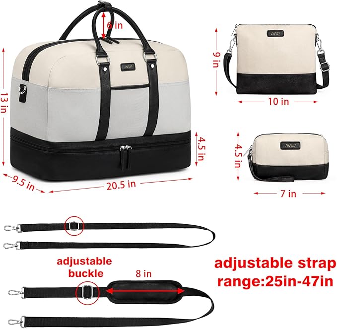 Weekender Bag for Women, Large Overnight Bag Canvas Travel Duffel Bag Carry On Tote with Shoe Compartment 21" 3Pcs Set