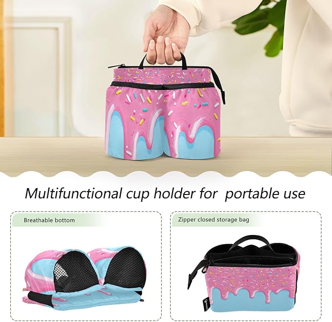 Luggage Cup Holder for Suitcases Free Hands Travel Cup Holder Portable Suitcase Cup Drink Holder Luggage Cup Caddy Bag Carrier Cartoon Dripping Frosting