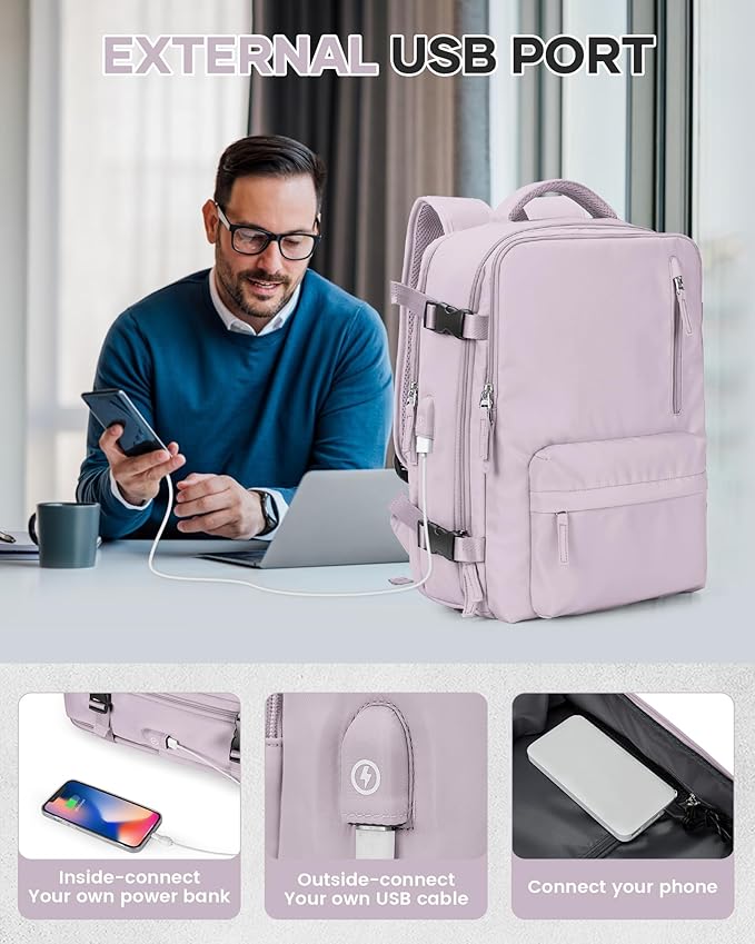 VECAVE Vacuum Travel Backpack with Pump for Women, Personal Item Carry on Backpacks Flight Approved 18x14x8 inches for Men,Laptop Waterproof Work Compression bags Casual Daypack. (Pink)