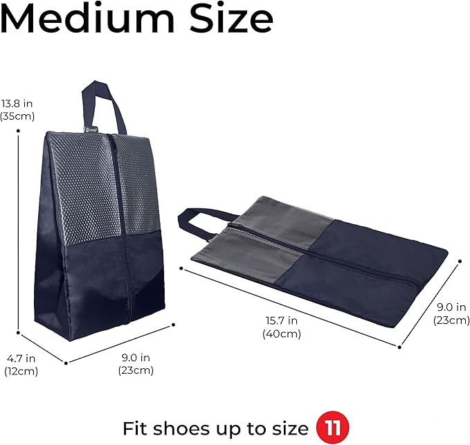 Shoe Bags For Travel, Used As For Storage or Shoe Travel Bag, Space Saving When Travelling With This Travel Shoe Bags For Packing, Featuring Waterproof Nylon Sneaker Bag. (Navy, 2 Pack, Medium)