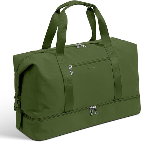 Oeihuivt Weekender Bags for Women - 21 Inch Large Travel Duffel Bag 2-Piece Set with Shoe Compartment, Heavy-Duty Canvas Leather Carry On Overnight Tote