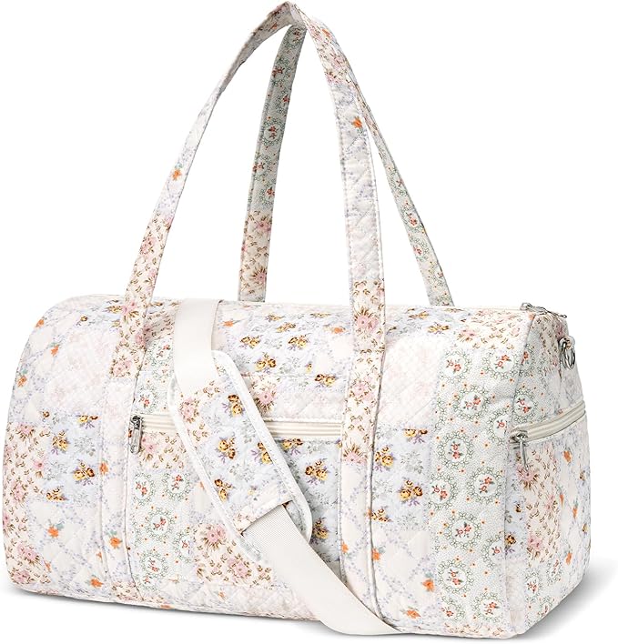 Gym Bag for Women, Cute Duffle Bag, Quilted Duffle Bag for Travel, Floral Duffle Bags, Weekend Bag with Zipper Pocket Dance Bag Organizer