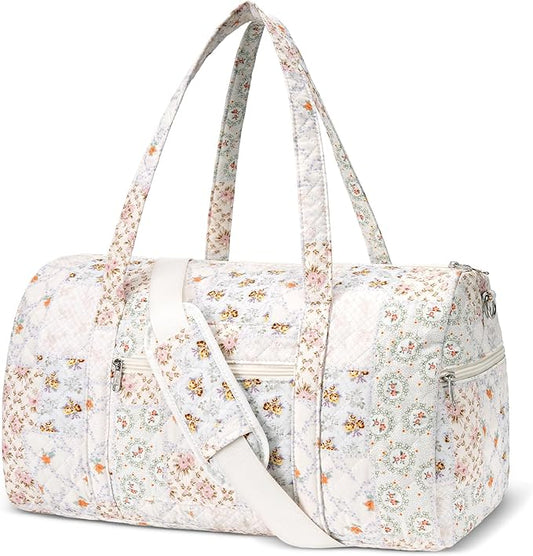 Gym Bag for Women, Cute Duffle Bag, Quilted Duffle Bag for Travel, Floral Duffle Bags, Weekend Bag with Zipper Pocket Dance Bag Organizer