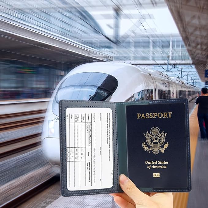 Passport Holder, Passport Holder Men, Passport Wallet Travel Must Haves, Passport and Vaccine Card Holder Combo, 1 Pack Travel Documents Organizer Protector for Travel Accessories, Dark Blue