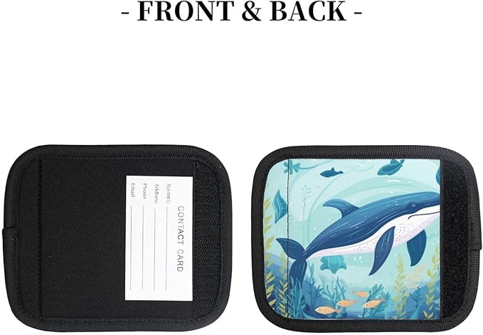 Luggage Handle Wraps Whale Sea Fishes Animal Luggage Identifiers Soft Neoprene Luggage Handle Wraps For Suitcase Trolley Handle Grip Cover 2 Pack Luggage Tags
