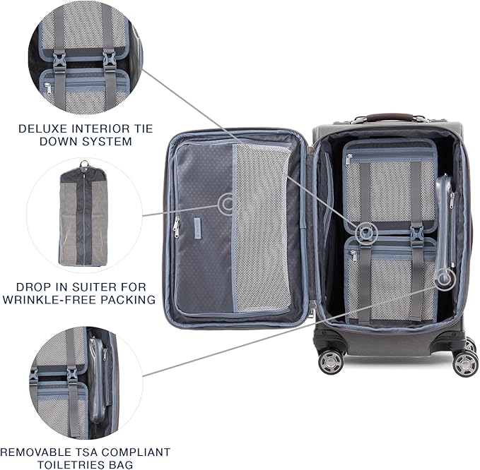 Travelpro Platinum Elite Softside Expandable Carry on Luggage, 8 Wheel Spinner Suitcase, USB Port, Suiter, Men and Women, Vintage Grey, Carry On 21-Inch