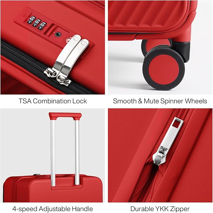 mixi 24 Inch Large Expandable Checked Luggage PC Hard Shell Suitcase Top Opening Rolling Travel Suitcases with Spinner Wheels & TSA Lock, Red