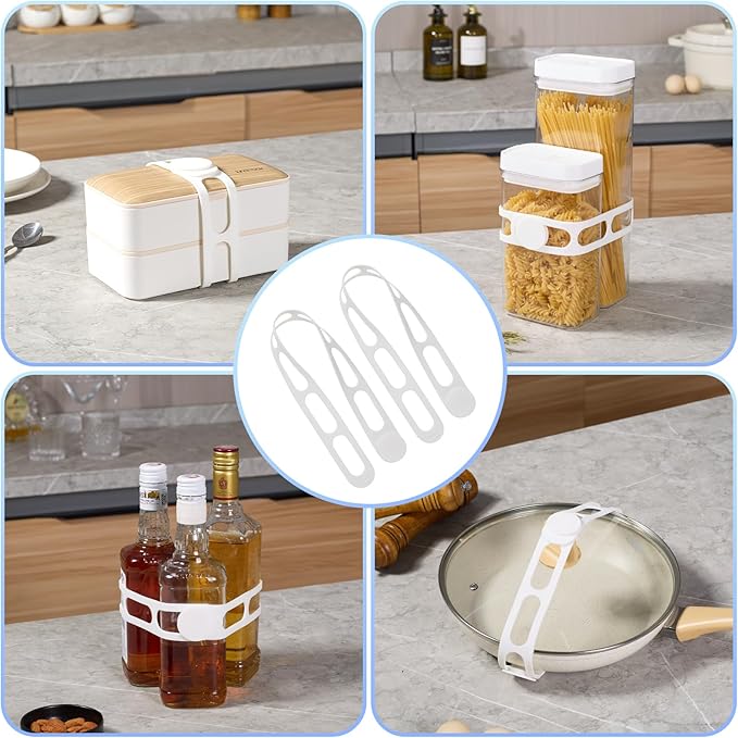 Silicone Latch Strap for Slow Cooker Lid, Pot & Food Storage - 2-Pack White, Reusable Universal Lid Lock & Adjustable Silicone Straps for Cooking