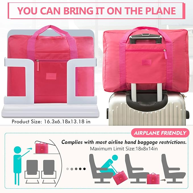 INVODA Travel Bag for Women Foldable Carry on Duffel Bag Waterproof Tote Weekender Luggage Bag (Red)