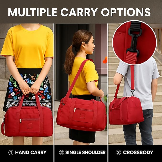 Folding Duffle Bag for Travel – Large Capacity Waterproof Oxford Cloth Weekender Carry On Tote with Crossbody strap, Lightweight Foldable Gym and Overnight Bag (1, Red, Large)