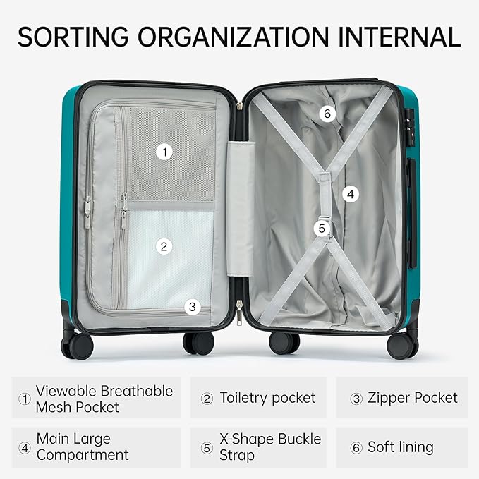 MILADA 24 Inch Medium Checked Luggage, Hard Shell Suitcase with 360° Spinner Wheels, TSA Approved Lock, Lightweight Durable Hardside Travel Luggage for Business, Caribbean Blue