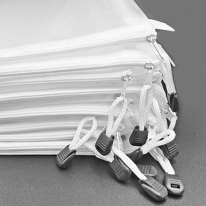 OZY 10 Pieces Nylon Zipper Mesh Pouch,Cosmetic Bags,Zipper Bags for Organizing Storage,Puzzle, Board Games,Multipurpose Travel Bags and Office Supplies (A5 White)