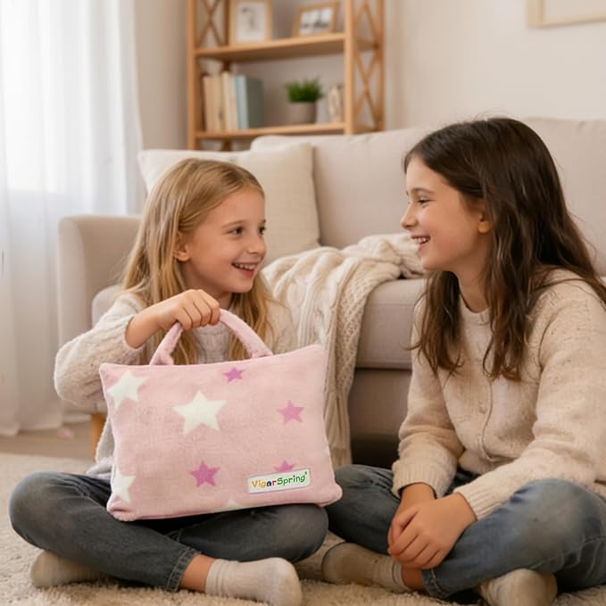 3-in-1 Kids Travel Blanket and Pillow Set - 40x60 Inches Soft Pink Star Design,Kids Travel Blanket Airplane Compact with Bag, Potable Pillow Blanket for Travel Airplane Train Bed Office