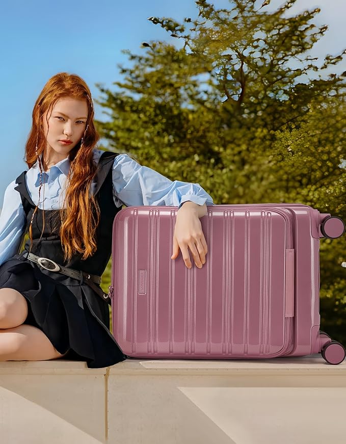 LARVENDER Carry On Luggage 22x14x9 Airline Approved, 20 Inch Expandable PC+ABS Hardside Carry On Luggage with Front Pocket Spinner Wheels TSA Lock for Women Men (Silk Rose)