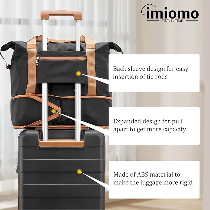 imiomo Hard Shell Luggage Sets 5 Piece for Women, Lightweight Hardside Rolling Suitcase Set with Spinner Wheels and TSA Lock, Black