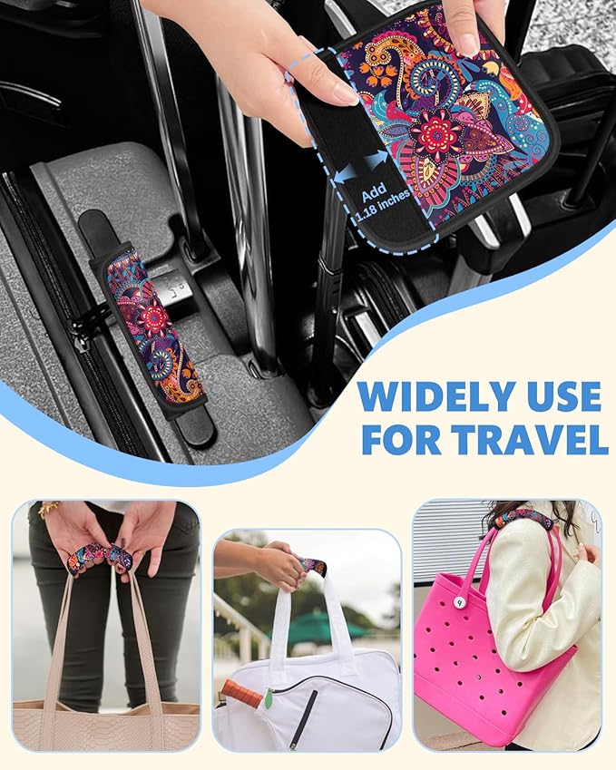 Slohif Luggage Handle Wrap 5Pcs Suitcase Identifier - Bag Strap Cover For Bogg Travel Accessories Easy Identification Bright Marker Sleeve Grips Comfort Neoprene Concealed Tag For Airport Foral