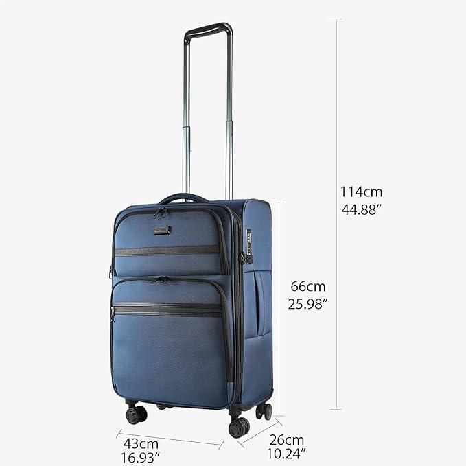 KROSER Softside Expandable checked Luggage with Front Business Pockets，24 Inch Suitcases with Spinner Wheels & Built-in TSA Lock, Durable Suitcase Rolling Luggage, Haze Blue