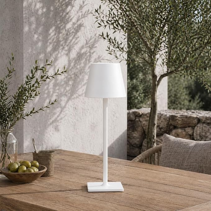 White Cordless Table Lamp Set of 2 for Patio Restaurant Home Dinner Kitchen | 6000mAh battery lamps waterproof wireless portable design for outdoor patio, dining tables, kitchens, restaurants home use