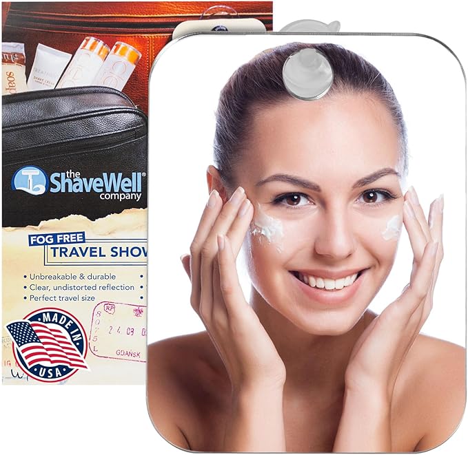 Shave Well Travel Anti-Fog Shaving Mirror | Portable Fogless Hanging Bathroom Shower Mirror with Handheld Option for Men and Women | Includes Long-Lasting Reusable Suction for Wall