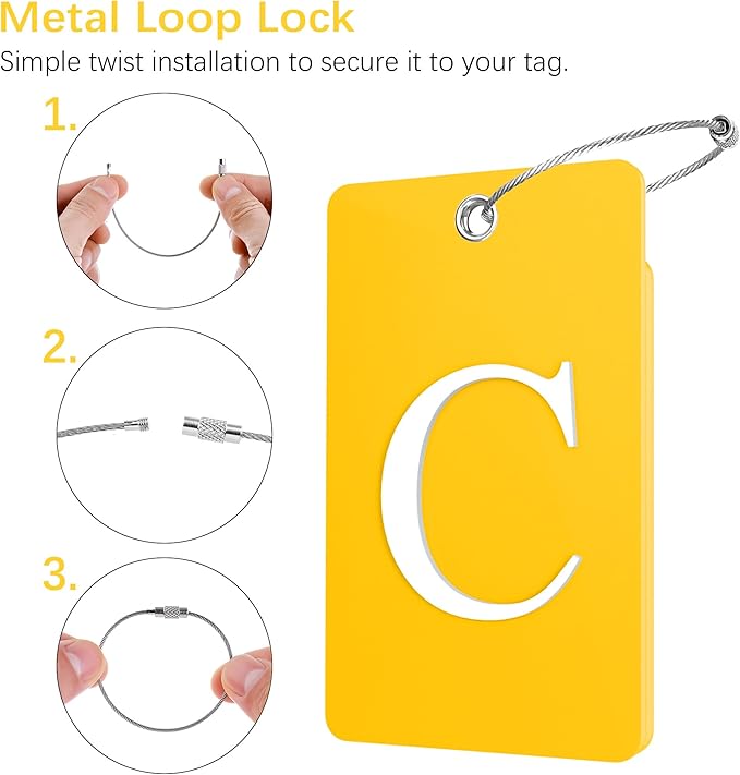 Gostwo 2 Pack Luggage Tags for Suitcases, 26 Initial Letter Travel Luggage Baggage Identification Labels ID Tag Fully Bendable Tags with Stainless Steel Loop (Yellow) (Letter C)