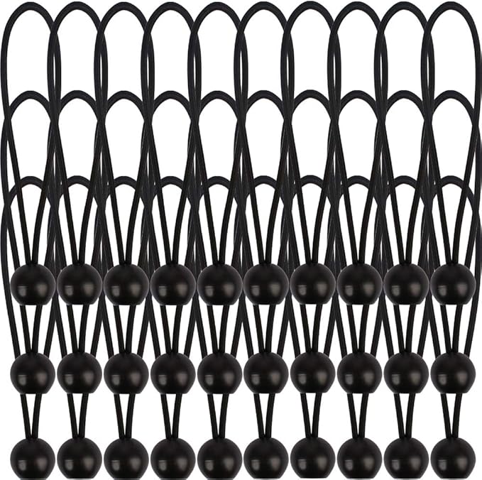 AOPRIE 30 Pack Bungee Balls 9Inches Black Ball Bungee Heavy Duty Heavyweight Tarp Bungee Cords, Weather Resistant Tie Down Strap 4mm Thickness - for Camping, Tents, Cargo, Holding Wire and Hoses