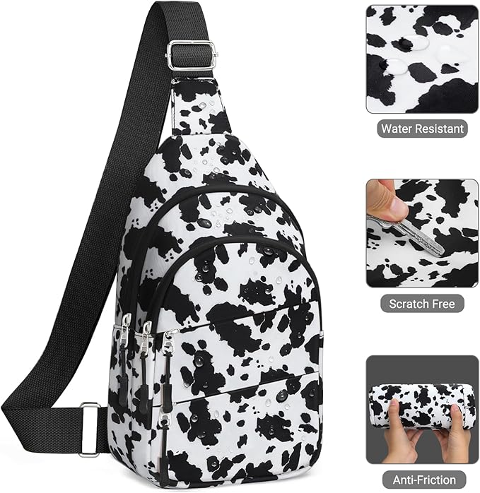 Tuwubi Crossbody Bags for Women, Sling Bag for Men, Small Hiking Backpack Anti Theft Lightweight for Outdoors Travel （M, Cow Print）