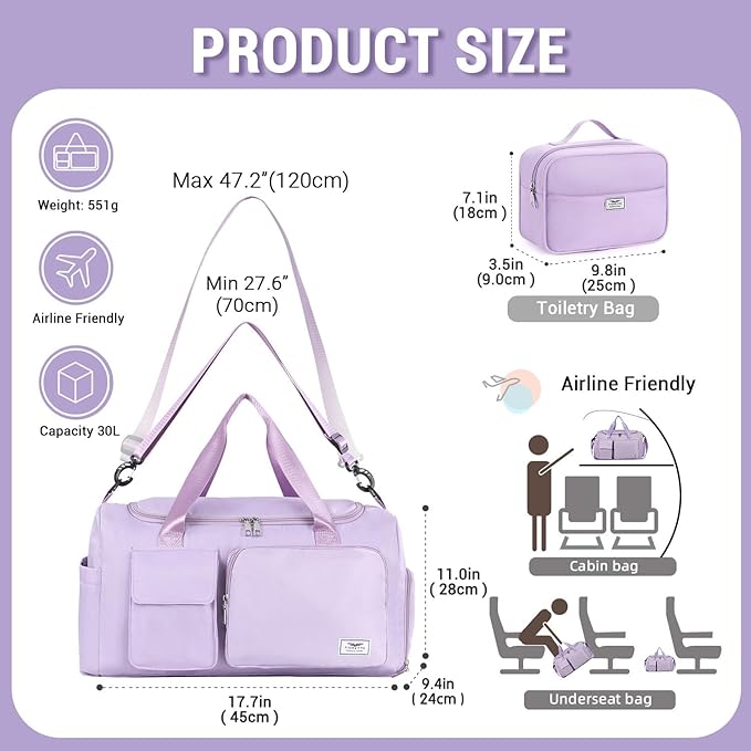 FIORETTO Women's Gym Duffle Bag with Shoes Compartment, 30L Capacity, Ideal for Travel, Gym, Sports, Duffel, Weekender