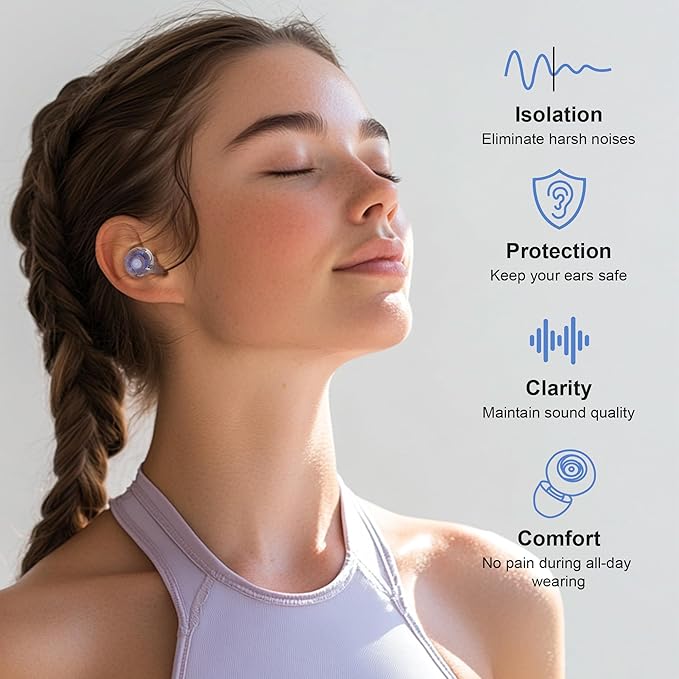 Ear Plugs for Concerts, 2 Pack High Fidelity Ear Plugs, Reusable Silicone Earplugs for Concert, Rave, Work, Musicians, 5 Pair Ear Tips, 18-25 dB Concert Ear Plugs for Noise Cancelling(Blue)