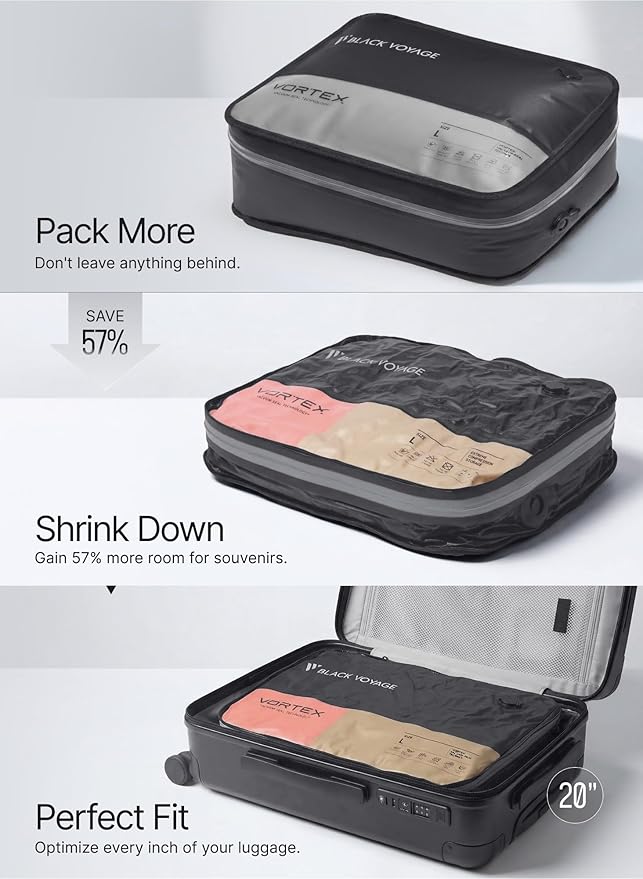 Black Voyage Reusable Vacuum Compression Travel Bag for Carry-On Suitcase and Backpack, Recycled IP67 Waterproof Space Saver Vacpack (1-Pack, 41L - No Pump)