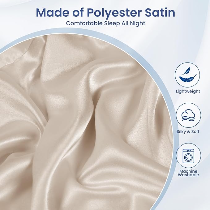 Satin Pillowcase for Cervical Pillows, (Cover Only) Fit for 24.8"x14.96"x5.51"/3.54" Orthopedic Neck Support Pillow, Silky Smooth Pillowcase Cover with Zipper Closure (Champagne)
