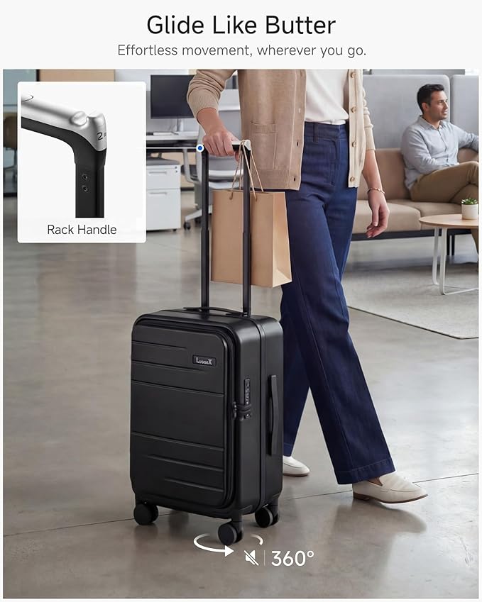 LUGGEX Carry On Luggage Top Opening & Front Opening, FLP Aluminum Frame Trunk Style Luggage with Front Pocket, Polycarbonate Hard Shell Suitcase (FX- Enhance, Blue, 21 Inch, 38L)