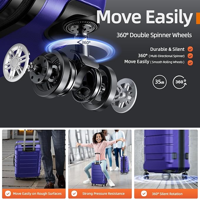 SHOWKOO Luggage Sets Expandable 100% PC Durable Suitcase Sets Double Wheels TSA Lock 4 Piece Luggage Set Royal Blue