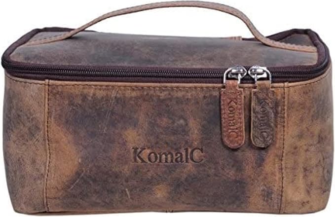 KomalC Leather Toiletry Bag For Men & Women, Handcrafted Travel Kit, Water-Resistant Shaving Bag For Men Travel, Premium Rustic Toiletry Pouch with Zipper Closure (1 Zip Hunter)
