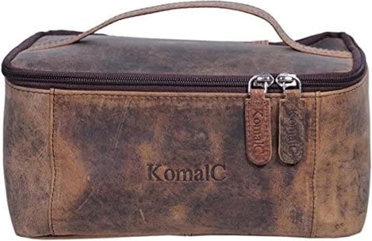 KomalC Leather Toiletry Bag For Men & Women, Handcrafted Travel Kit, Water-Resistant Shaving Bag For Men Travel, Premium Rustic Toiletry Pouch with Zipper Closure (1 Zip Hunter)
