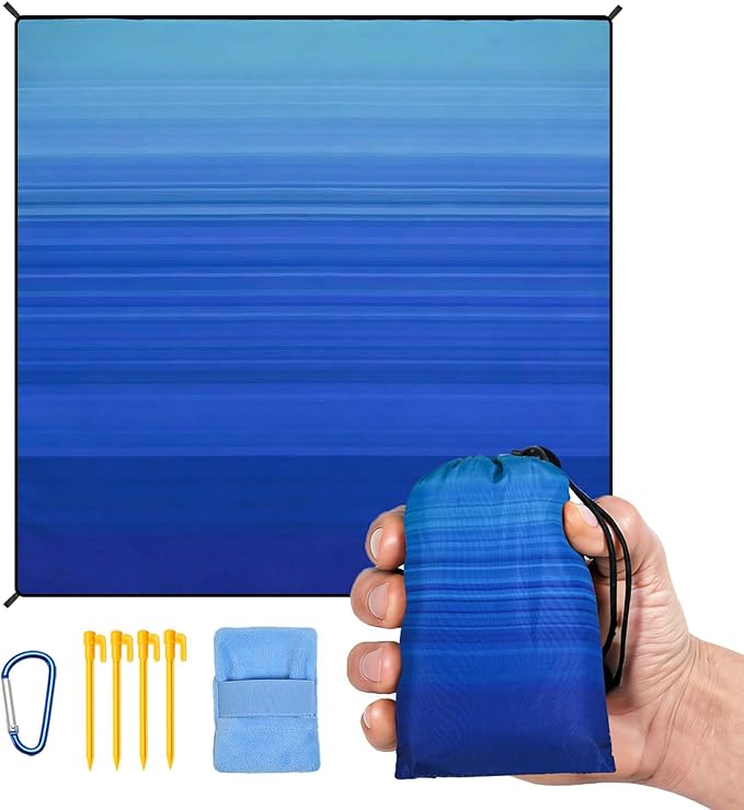 AISPARKY Pocket Beach Blanket Waterproof Sandproof Compact Picnic Mat with Sand Remover, Portable Outdoor Mat for Camping Hiking Travel Festival