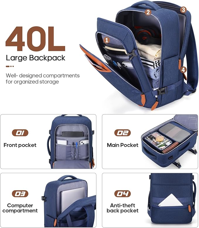 UKEIN Luggage Sets 3 Piece, PC Hardside Large Luggage 28 Inch With Spinner Wheels with TSA Lock, Checked Suitcase Set With Travel Backpack for Men (Blue, 3 piece set (28inch))