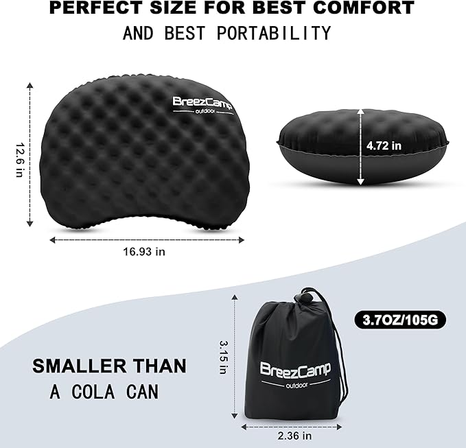 Ultralight Inflatable Camping Pillow with Soft Cover, Compact Compressible Portable Travel Air Pillow, Blow Up Camp Pillows for Outdoor Camp Sport Hiking Backpacking Travel Essential Black