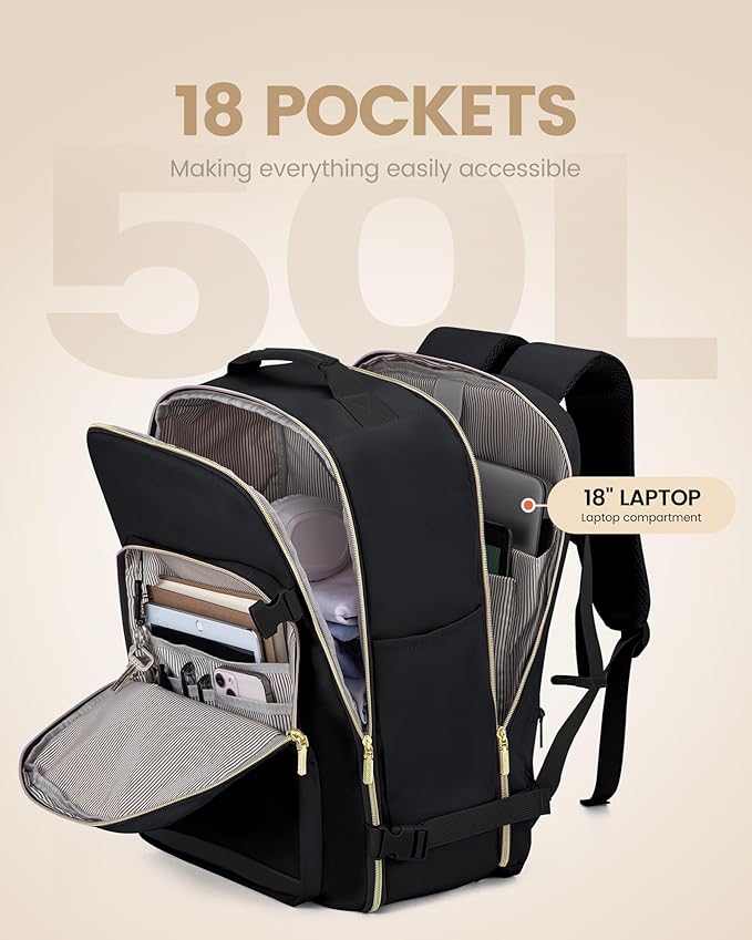 LOVEVOOK 50L Travel Backpack for Women Men,Waterproof Airline Approved Carry On Luggage Travel Essentials,TSA Carry On Backpack Personal Item Travel Bag Suitcase Weekender Traveling with Packing Cubes