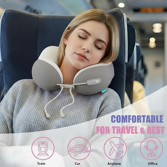 Travel Pillow with New Cool Material,Neck Pillow for Traveling 100% Pure Memory Foam,Travel Neck Pillow with Zipper Box, Airplane Pillow for Traveling,Travel Essentials (Grey)