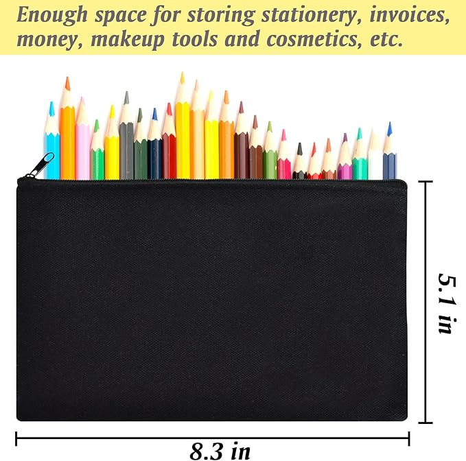 ZeeDix Canvas Pouch- Multi-purpose Cosmetic Bag with Zipper, DIY Craft Canvas Zipper Pouch Blank Makeup Bags Bulk Travel Toiletry Bag for Storage (8.3 x 5 inches)