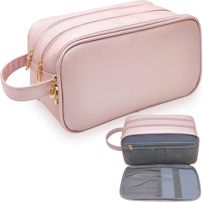 BAIMAY Large Toiletry Bag for Women, Pink Travel Makeup Organizer, Water-Resistant Cosmetic Dopp Kit with Compartments, Ideal Gift for Girls & College Dorm Essentials