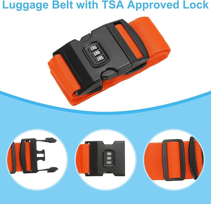 PATIKIL Luggage Straps, Suitcase Straps Adjustable Luggage Belts Strap with Combination Lock for Luggage Suitcases Travel, Orange