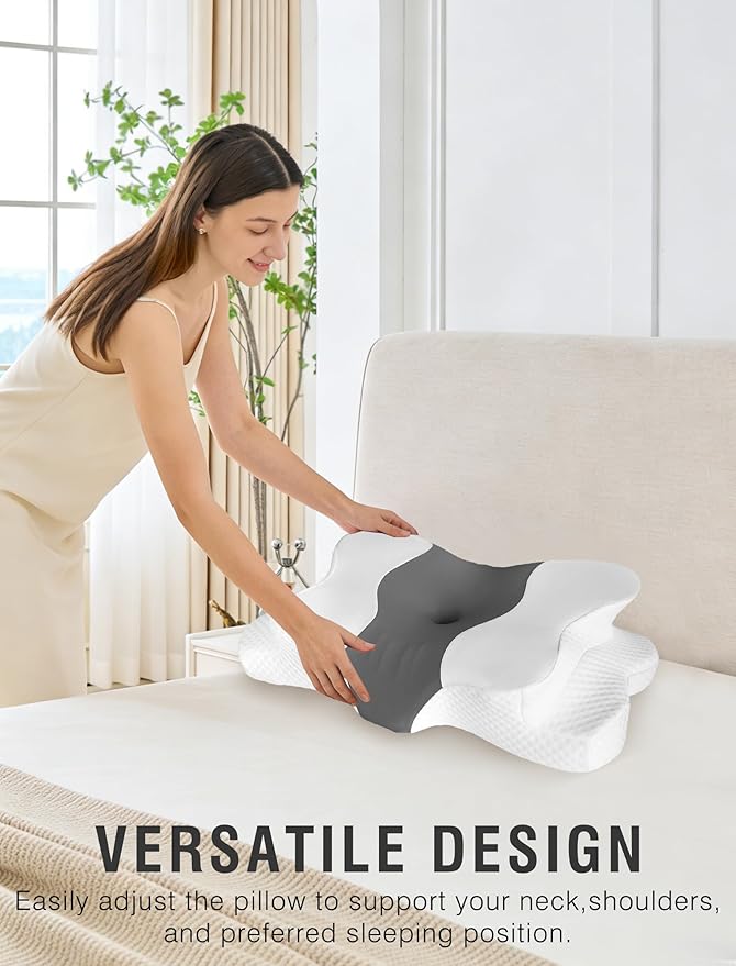 DISSA Cervical Neck Pillow for Side Sleepers Ergonomic Contour Memory Foam Pillow with Adjustable Orthopedic Neck Support for Pain Relief - Gift for Christmas & Birthdays