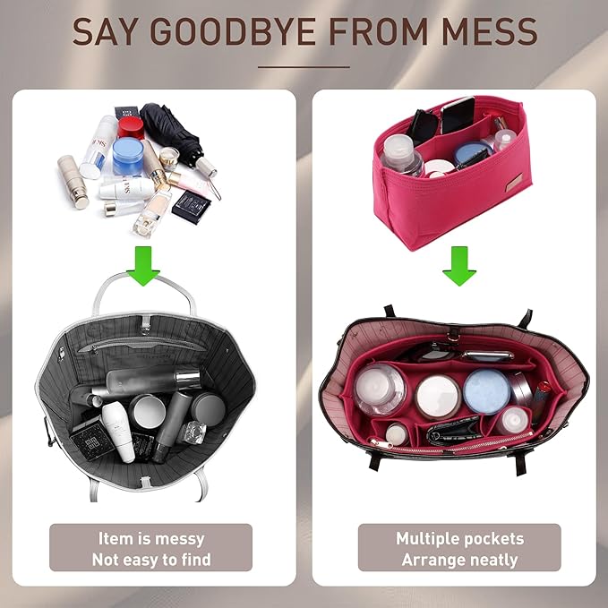 Doxo Purse Organizer Insert & Base Shaper 2pc Set, Felt Handbag & Tote Bag Fit L Speedy 30 Nererfull MM More(L-Rose)