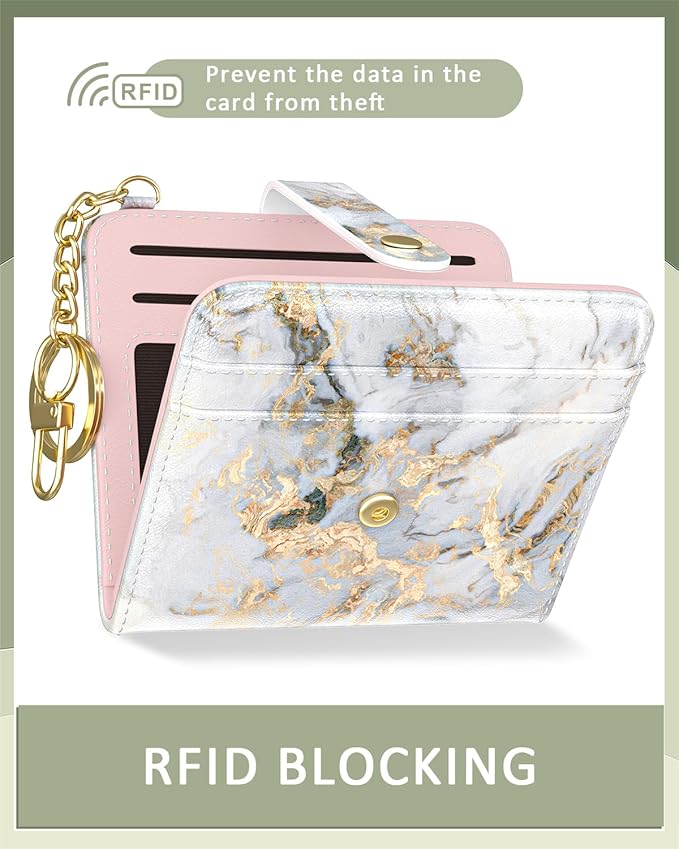 Aiawoxc Womens Wallet, RFID Small Wallets for Women, Slim Compact Credit Card Holder, Cute Leather Bifold Ladies Purse with Zipper Coin Pocket and ID Window, Grey Gold Marble