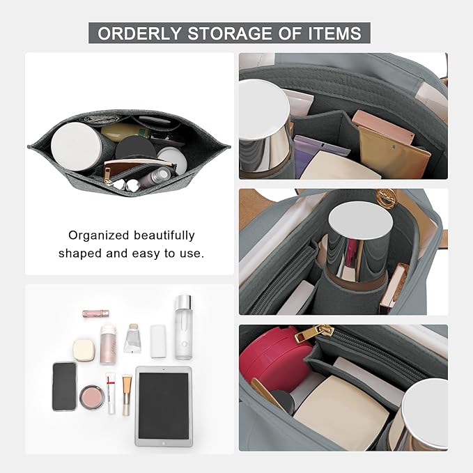 LOUKAYCCI Felt Purse Organizer Insert for Longchamp Le Pliage M Handbag Insert (Light Grey, Medium)