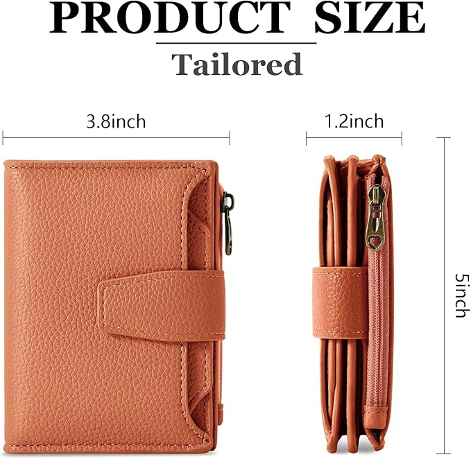 Airkit Small Wallet Women RFID Blocking Soft Leather Bifold Compact Card Holder Wallet for Women with Zipper Coin Pocket 4 ID Window