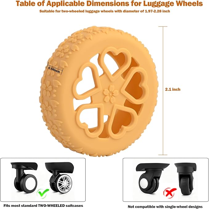 Luggage Wheel Protector, 8PCS Sakura Love Design - Premium Silicone Protectors for 2-2.4" Spinner Wheels Anti-Slip, Ultra-Quiet & Wear-Resistant Travel Accessories (Yellow)