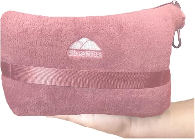 BlueHills 2 Pack Travel Blanket Pillow in Mini Soft Case Premium Plush Airplane Blankets Soft Bag Compact with Luggage Belt and Backpack Clip Small Traveling Pillows Lightweight Accessories - Pink M22