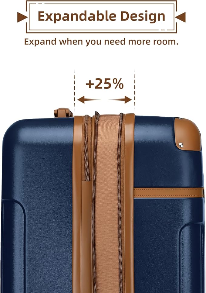 LARVENDER Luggage Sets 3 Piece Expandable Carry on Luggage 22x14x9 Airline Approved Hardshell Suitcase with Wheels TSA Lock, Lightweight Suitcase Set for Women with Travel Backpack, Navy Blue